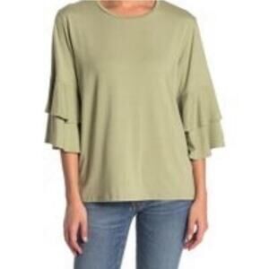 Frye green bell tiered ruffle sleeve t shirt size lg western casual
